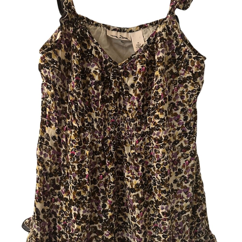 DKNY Jeans Purple Floral Sleeveless Ruffled Baby Doll Cotton Mini Dress Size M - Picture 6 of 6